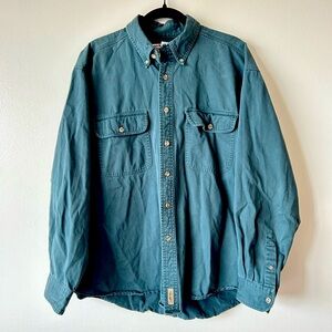 Men’s XL Wrangler Rugged Wear Heavy Button Down Shirt Teal Blue Winter Pre-Loved